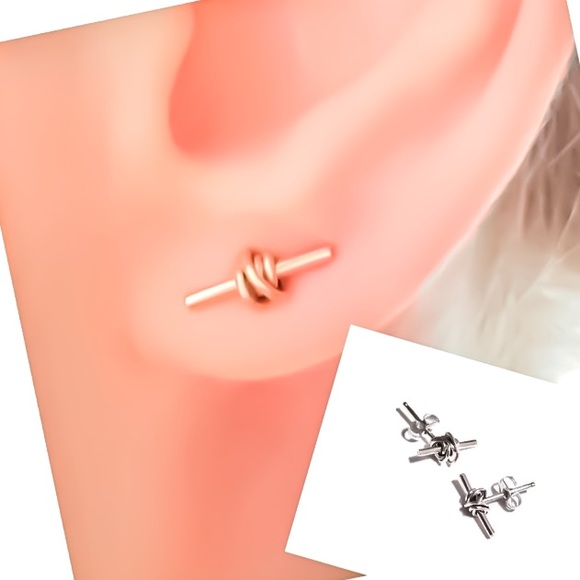 Bohemian/Tribal Knotted Bar Stud Earrings in Sterling Silver Rose & Gold Filled - Picture 9 of 12